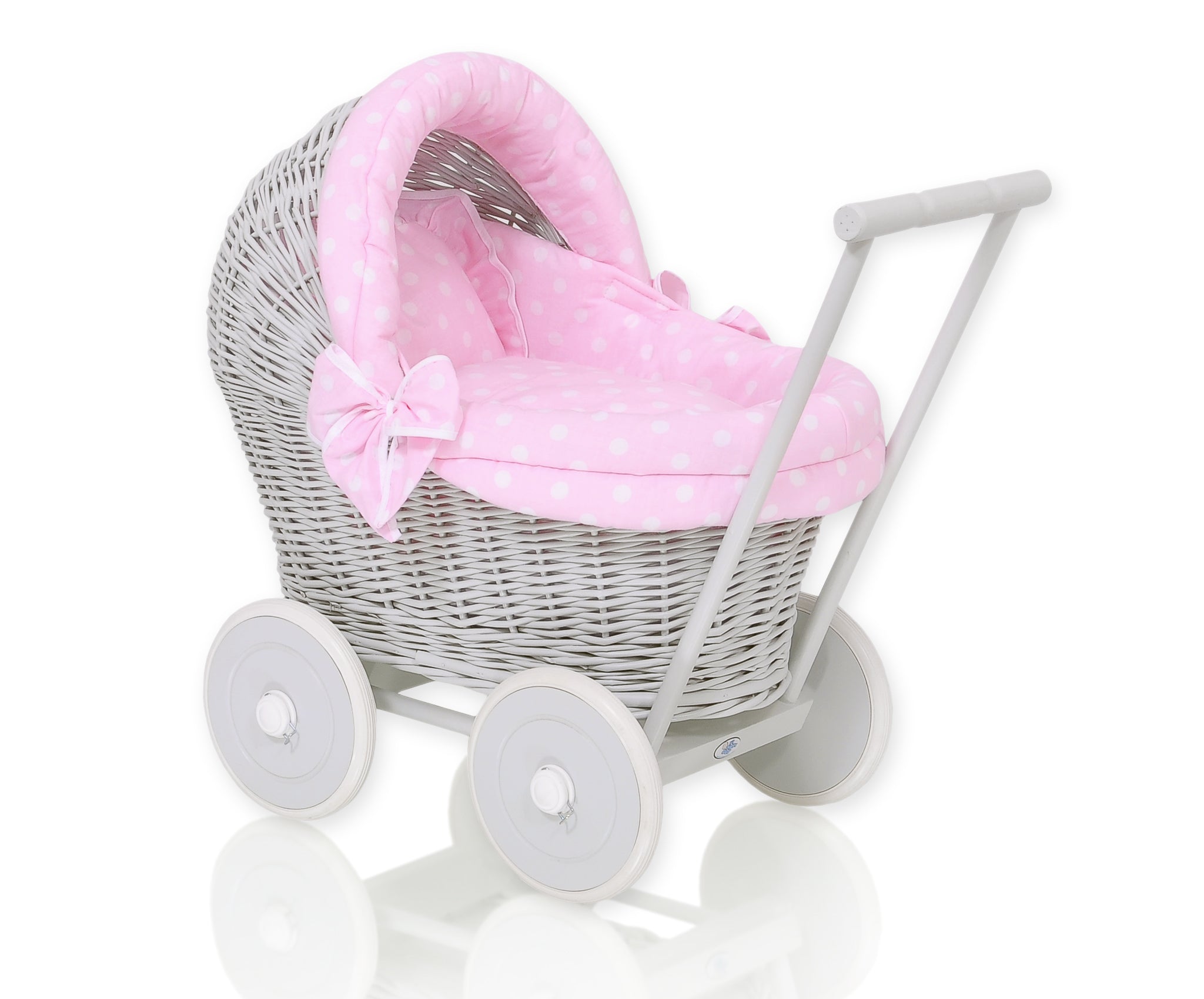 Vlechtwagen poppenwagen - rieten kinderwagen - met zachte padding voor extra veiligheid