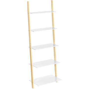 Ladderkast - ladderrek - 5 niveaus - 60 x 35 x 171 cm - massief hout - mat wit