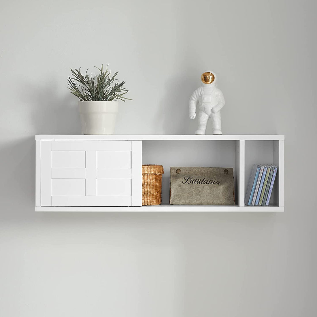 Zwevende Wandplank - Wandopbergkast met Schuifdeuren - B75 x D20 x H23cm