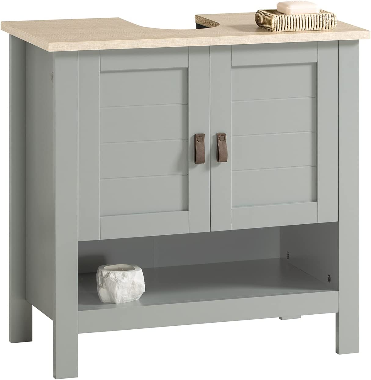 Ondergootsteenkast Badkamer - Wastafelmeubel - Badkameropbergkast met dubbele deuren - B60 x D30 x H60cm