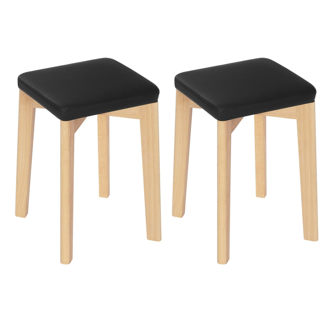 Set van 2 stapelbare eetkamerstoelen van massief hout | Zwart | 32,5x32,5x47 cm
