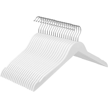 Kledinghangers - 20 stuks - massief hout - antislip - draaibare haak - wit - Ø44 x 1,2 x 23,5 cm