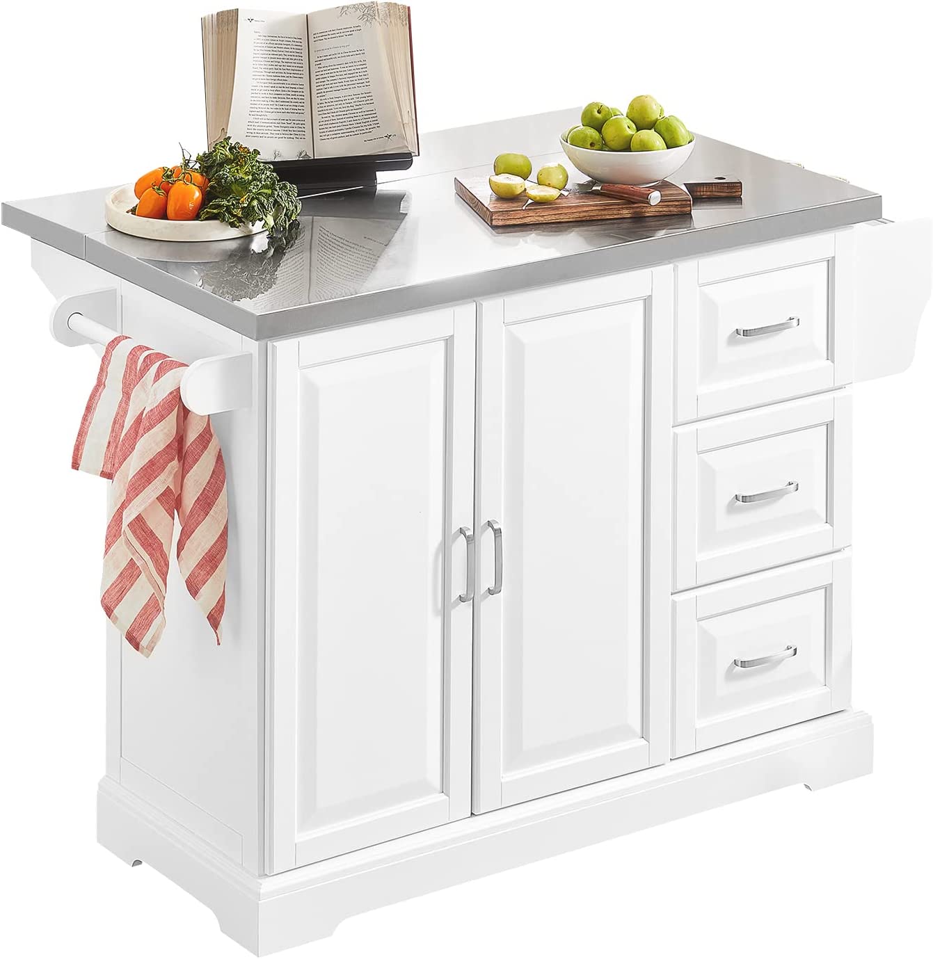 Uitschuifbaar keukeneiland - Kast Sideboard Kitchen - Opbergwagen met roestvrijstalen werkblad