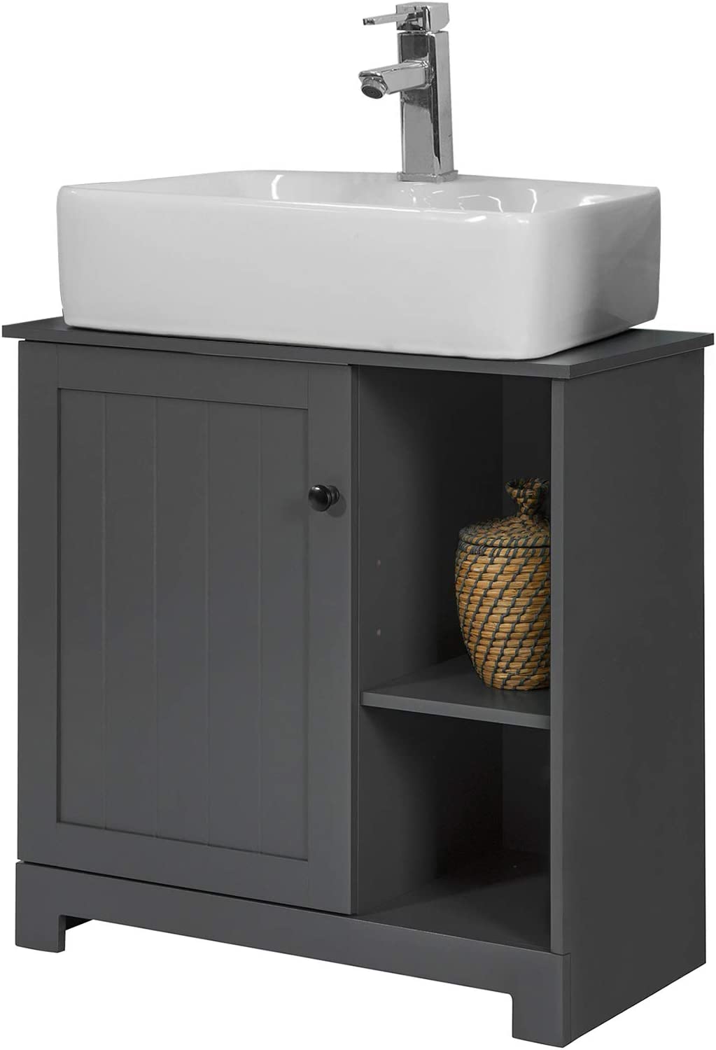 Ondergootsteenkast Badkamer - Wastafelmeubel Badkamer - Opbergkast met 2 planken en 1 deur, B60 x D30 x H60cm