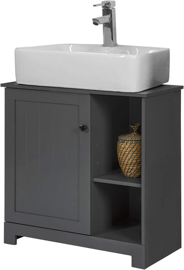 Ondergootsteenkast Badkamer - Wastafelmeubel Badkamer - Opbergkast met 2 planken en 1 deur, B60 x D30 x H60cm