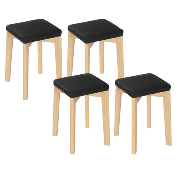 Set van 4 stapelbare eetkamerstoelen van massief hout | Zwart | 32,5x32,5x47 cm