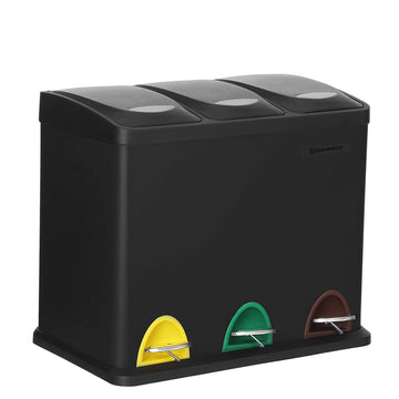 Afvalbak 24 l, 3-in-1, pedaalemmer, afvalscheiding, staal, zwart