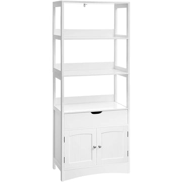 Badkamerkast - Hoge kast - 3 open vakken - 1 lade - 2 deuren - Wit - 60 x 32,5 x 154 cm