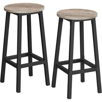 Barkrukken set van 2 - Metaal en hout - Grijs - 32 x 65 cm