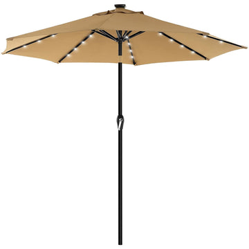 Parasol met ledverlichting op zonne-energie, buigbaar, Ø 3 m, taupe/grijs, zwart