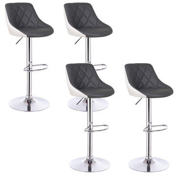 Barstoelen set van 4, kunstleer, chroom | Grijs+Wit | 32,5x34,5x86-106 cm