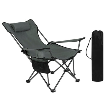 Opvouwbare campingstoel met rugleuning en bekerhouder | Grijs | 58,5x88,5x83 cm