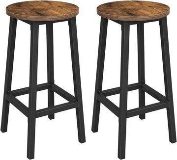 Barstoelen set van 2, rond, 65 cm, industrieel, vintage bruin