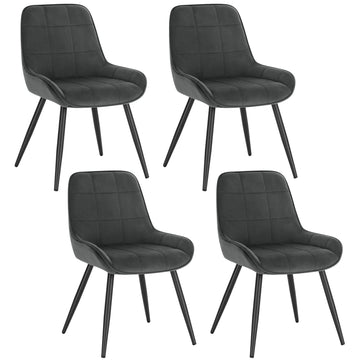 Set van 4 eetkamerstoelen van fluweel met rugleuning | Donkergrijs | 38x43x81,5 cm