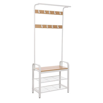 Kledingrek met kapstok, schoenenrek en bankje - vintage - beige/wit - 72 x 33,7 x 183 cm