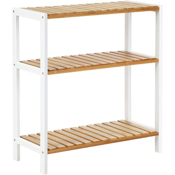 Schoenenrek van bamboe, 3 niveaus, wit/beige, 60 x 26 x 66 cm