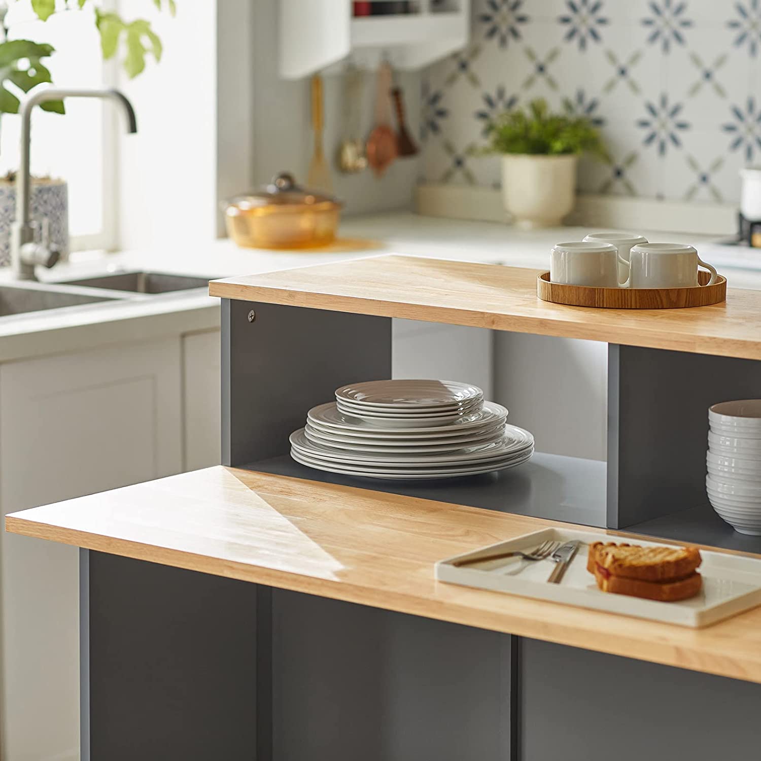 Keukeneiland - Dressoir met 2 Schuifdeuren en Opklapbaar Werkblad - Keuken Eetkamer - Dressoir Opbergkast - Kast