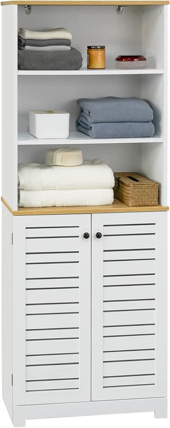 Badkamer Hoge Kast - Hoge Kast - Opbergkast met 3 Planken en 2 Deurtjes - B60 x D30 x H160cm