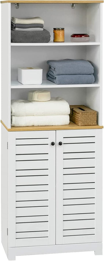 Badkamer Hoge Kast - Hoge Kast - Opbergkast met 3 Planken en 2 Deurtjes - B60 x D30 x H160cm