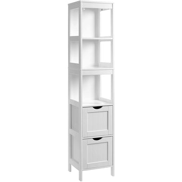 Badkamerkast met 2 laden, 3 open vakken, wit, 30 x 30 x 141,5 cm