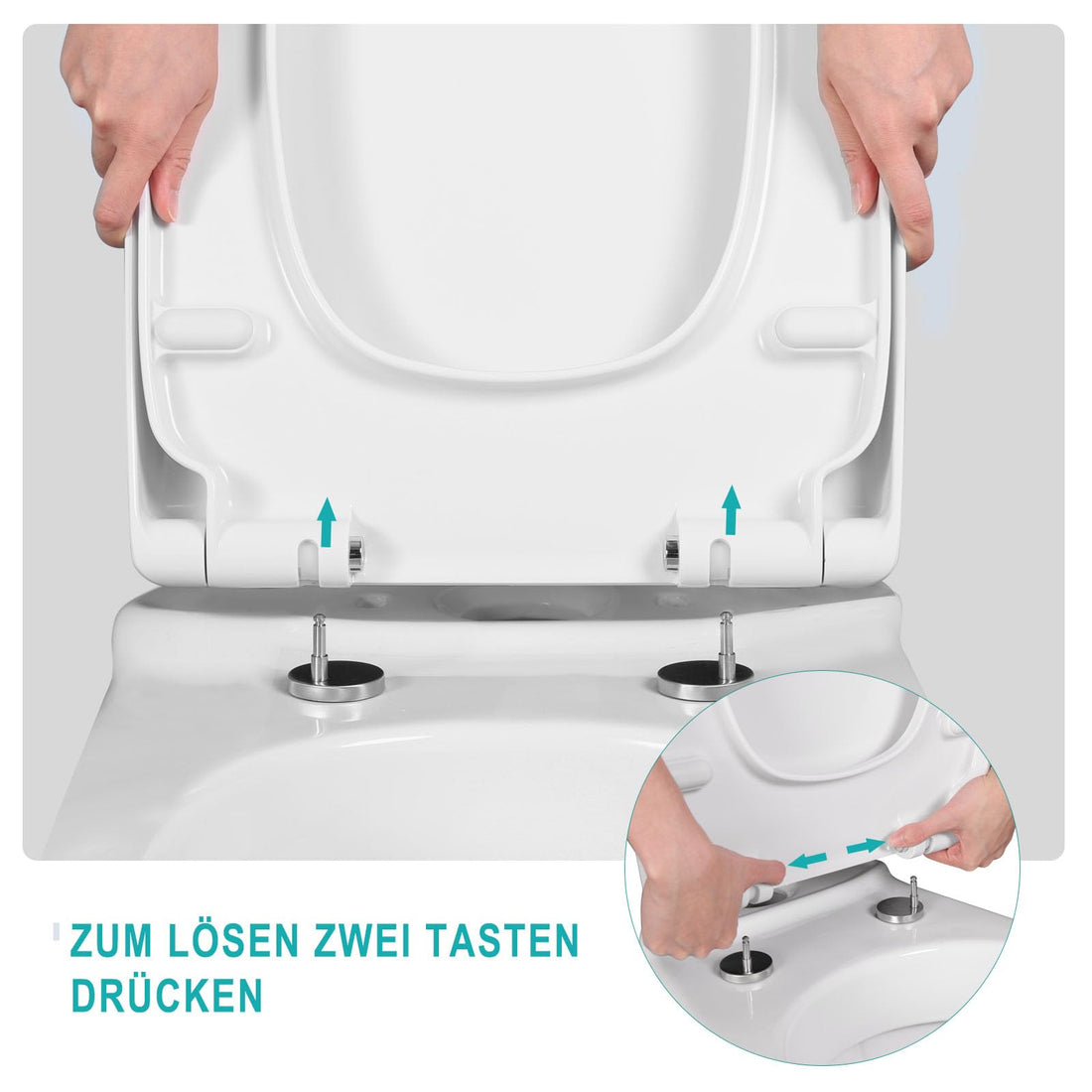 Viereckiger WC-Sitz mit Absenkautomatik und Quick-Release antibakteriell | Weiß | 36,7x45,5x5,4 cm