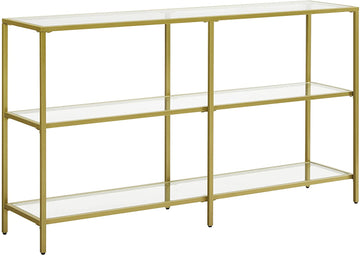 Consoletafel met 3 niveaus, gehard glas, metaal, goud, 130 x 30 x 73,3 cm