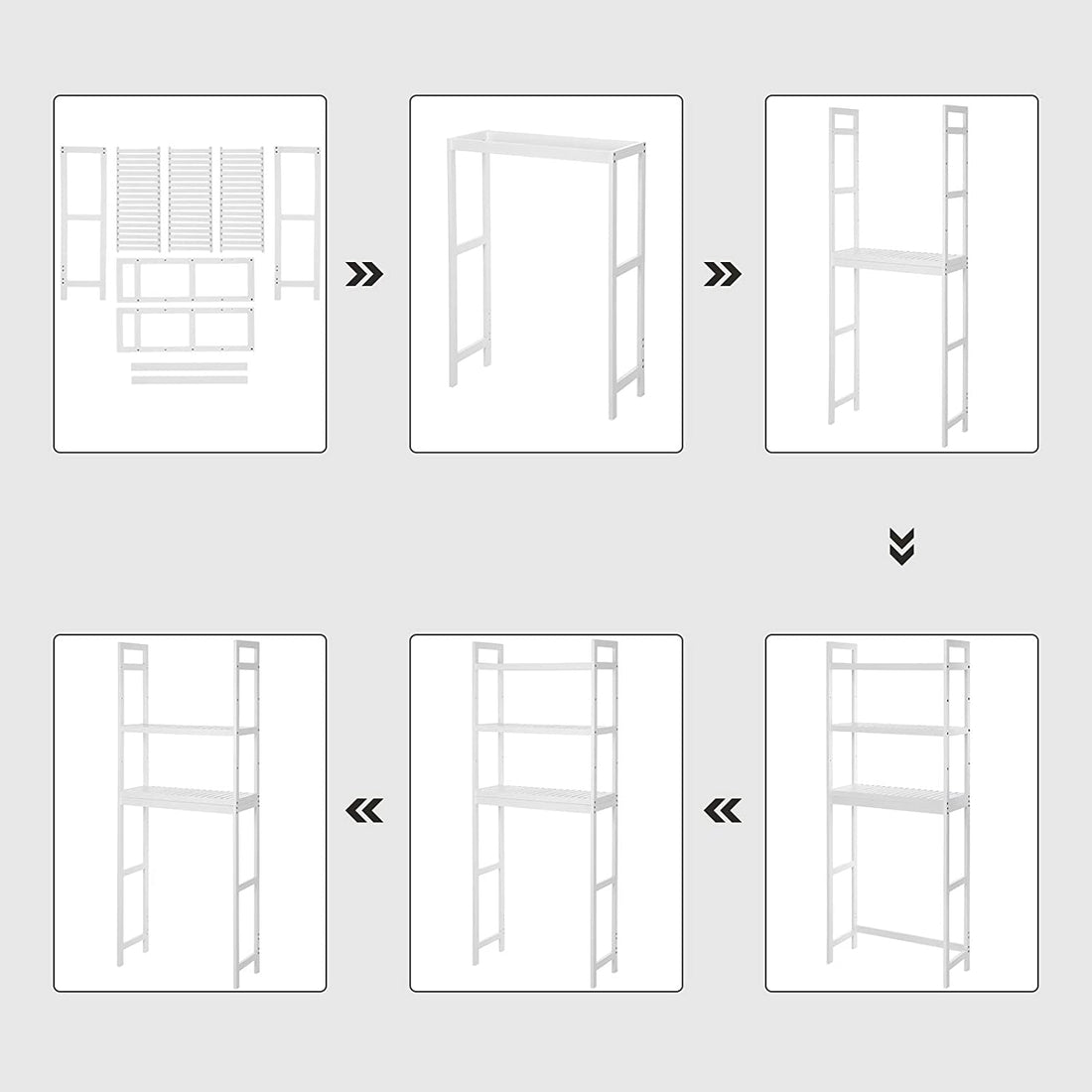 Toiletrek badkamerkast 3 lagen wit bamboe 63 x 26 x 163 cm