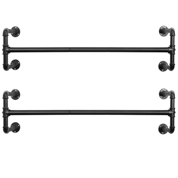 Wandgemonteerde kledingrekken, set van 2, industrieel, zwart, 110 x 30 x 29,3 cm
