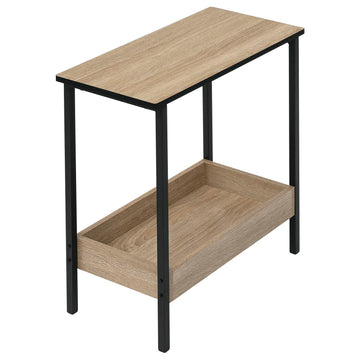 Bijzettafel met 2 etages van metaal en hout | Helle eik + zwart | 50x25x55 cm