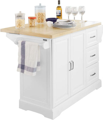 Uitschuifbare keukeneilandkeuken - Kast Sideboard Kitchen - Opbergwagen met werkblad van rubberhout