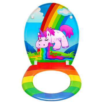 Ovale toiletbril met softclose en eenhoornmotief | Veelkleurig