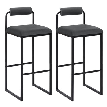Barstoel van fluweel met rugleuning en voetsteun | Zwart, donkergrijs | 39x38,5x95,5 cm