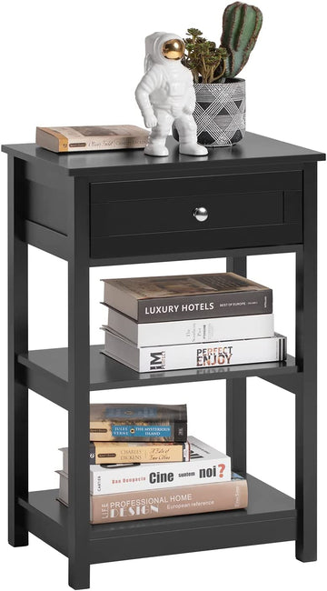Bijzettafel - Bijzettafel - Salontafels - Lampentafel - Nachtkastje - Nachtkastje met 1 Lade en 2 Planken - Zwart