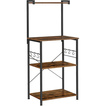 Keukenrek industrieel 3 planken 6 haken bruin-zwart 60 x 40 x 127 cm
