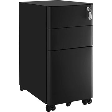 Archiefkast op wielen met slot, 3 laden, zwart staal, 30 x 46 x 59,2 cm