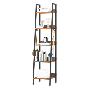 Opbergrek met 5 planken en 4 haken | Zwart | 40x36x170 cm