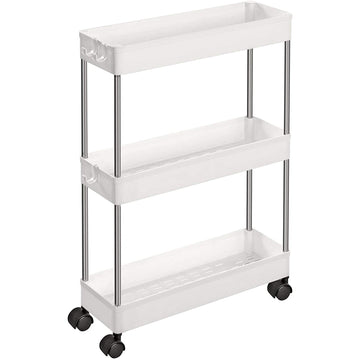 Keukentrolley - serveerwagen - 3 niveaus - ruimtebesparend - wit - 40 x 12,5 x 60 cm