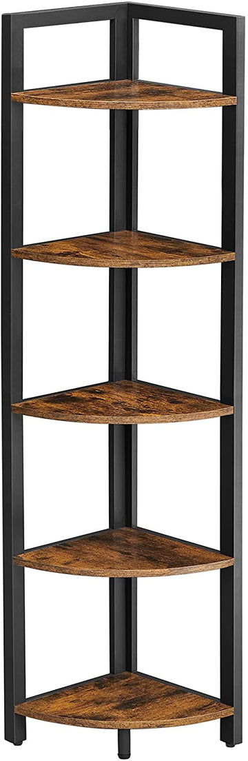 Hoekrek - boekenkast - metaal en spaanplaat - bruin/zwart - 30 x 30 x 150 cm