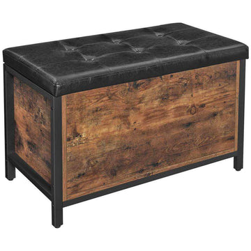 Vintage hocker met opbergruimte, zwart kunstleer, 80 x 40 x 50 cm