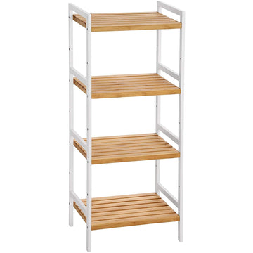 Bamboe rek staand - Keukenrek - 4 planken - Wit - 45 x 31,5 x 110 cm
