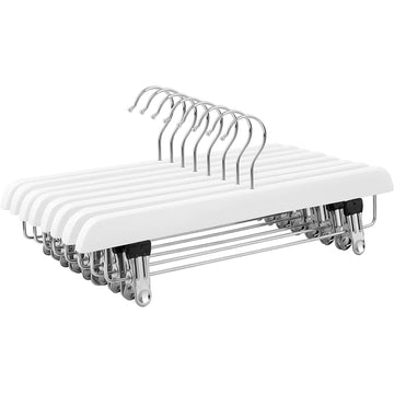 Broekhangers, set van 8, massief hout, antislip, draaibare haak, wit