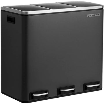 54L afvalbak met pedaal - 3 compartimenten - soft-close - zwart