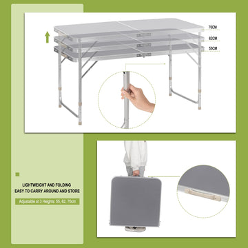 Campingtafel klaptafel verstelbare tuintafel | Grijs | 60x120x55/62/70 cm