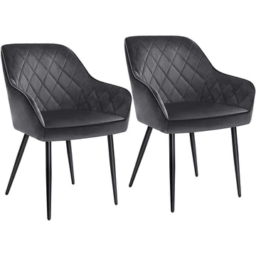 Eetkamerstoelen set van 2, fluweel, metaal, grijs/blauw, 62,5 x 60 x 85 cm