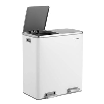 Pedaalemmer 30 liter met 2 vakken, afvalscheiding, soft-close, luchtdicht, wit, 58,6 x 32 x 65 cm