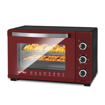 Mini-oven 32 l met heteluchtfunctie en pizzafunctie | Rood-zwart | 51,8x32,5x37,8 cm