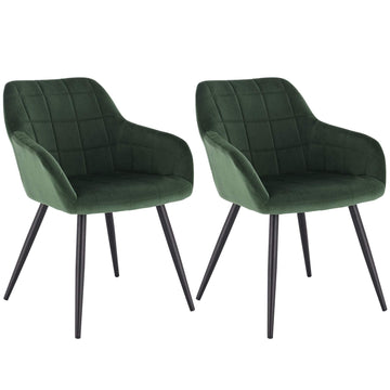 2-delige set eetkamerstoelen met armleuningen van fluweel | Donkergroen | 49x43x81 cm