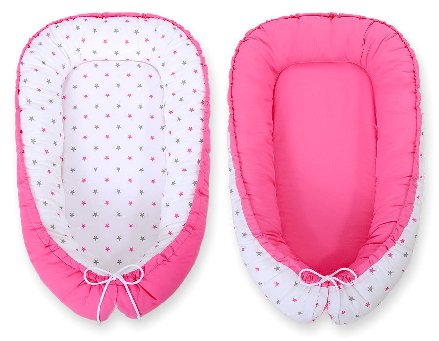 Baby nest - babynestje - omkeerbaar & ademend - Okotex katoen - verstelbaar - grijs/roze