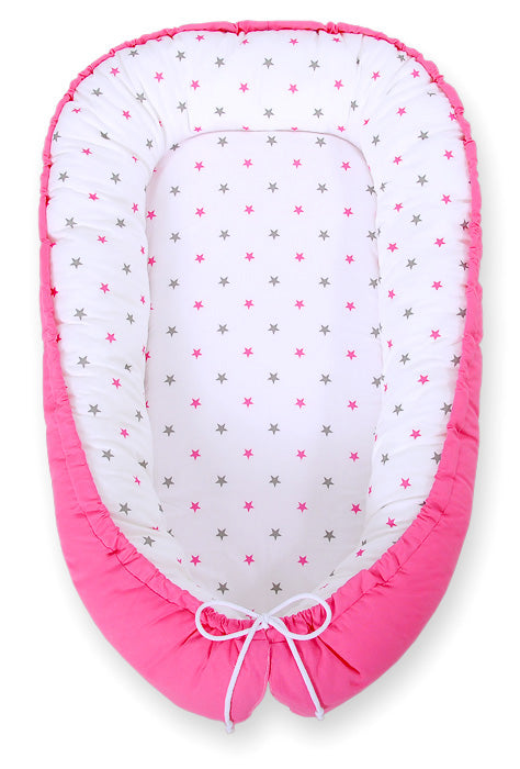 Baby nest - babynestje - omkeerbaar & ademend - Okotex katoen - verstelbaar - grijs/roze