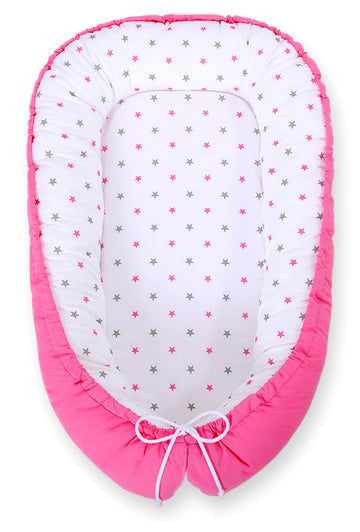 Baby nest - babynestje - omkeerbaar & ademend - Okotex katoen - verstelbaar - grijs/roze
